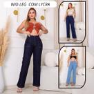 Calça Jeans Wide Leg Feminina Com Lycra