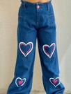 Calça Jeans Wide Leg Feminina Infantil Juvenil Com Estampa Coração
