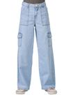 Calça Jeans Wide Leg Infantil Cargo de Menina Juvenil