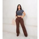 Calça Jeans Wide Leg Marrom com Caimento Solto e Modelagem Moderna