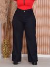 Calça jeans wide leg preta plus size algodão cintura alta