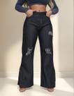 Calça Jeans Wide Leg Preto Abertura Dos Lados 939831