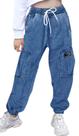 Calça jogger cargo jeans feminina SANGTREE com cintura elástica