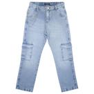 Calça Juvenil Look Jeans Reta Bolso Cargo Jeans
