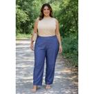 Calça Laise Feminina Pantalona com Bolsos Frontais e Elástico na Cintura