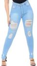 Calça lavagem clara skiny cintura alta com rasgos tam 36