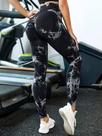 Calça legging, feminina, tamanho unico, preto com detalhes em branco
