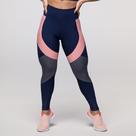 Calça Legging Fitness Dily Poliamida Azul Marinho com Recortes Mergê e Cinza Sem Transparência Para Academia