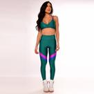 Calça Legging Fitness Feminina Verde Detalhe Joelho