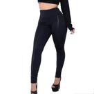 Calça Legging Malha Crepe com Detalhe em Cirrê e Cintura Alta