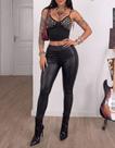 Calça Legging Modeladora Cintura Alta Cirre material sintético Skinny Moda Feminina