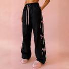Calça Lolita Preta com Laços Rosa e Cordão Rosa Girly Cor:PretoTamanho:G
