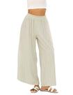 Calça lounge Athlisan Summer, solta, listrada, larga, perna larga, feminina