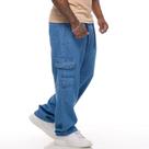 Calça Masculina Cargo Jeans Larga Lisa com Bolso