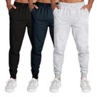 Calça Masculina Moletom Flanelada Slim Bolsos Algodão Kit 3