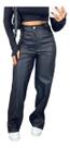Calça material sintético Wide Leg Pantalona Feminina Bolso