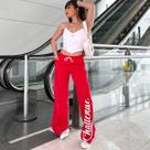 Calça Modelo Largo Blogueira Com Estampa Challenge Vermelha