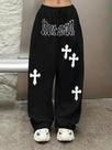 Calça Moletom Larga Unissex Wide Leg Cruz Gotica Hype Casual Barra Reta