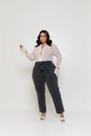 Calça Mom Feminina Plus Size Jeans Cintura Alta Preta Casual Cor:PretoTamanho:52