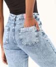 Calça Mom Jeans Strass Bolsos Azul-68129