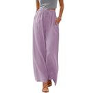 Calça palazzo feminina Cobiako de linho, perna larga, com bolsos, roxa, XL