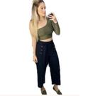 Calça Pantacourt Linho Botões Feminino Exclusiva