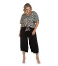 Calça Pantacourt Plus Size Preta Secret em Viscose com Elastano
