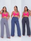 Calça Pantalona Alfaiataria Feminina Social Cintura Alta Com bolso na frente e ziper