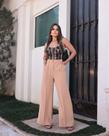 Calça Pantalona Bege Tam M Divini Moda