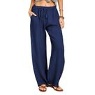 Calça pantalona Cobiako wide leg de algodão e linho azul-marinho tamanho S