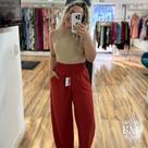 Calça Pantalona, em Air Flow Duna, Terracota, Elástico Cintura, Bolsos, Forro, BM1150T