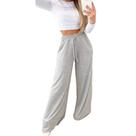 Calça pantalona feminia lanzinha com bolso e elástico na cintura, wid legg, flare -moletinho