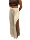Calça Pantalona Feminina Cintura Alta com Fenda Lateral de Malha Tecido Leve Soltinho