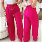 Calça Pantalona Feminina com Corrente e com Bolso Elegante Estilosa Alfaiataria Moda Social Wide Leg Soltinha