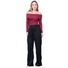 Calça Pantalona Feminina de Alfaiataria Lisa com Elástico e Bolsos Laterais