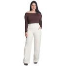 Calça Pantalona Feminina de Alfaiataria Lisa com Elástico e Bolsos Laterais