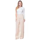 Calça Pantalona Feminina de Alfaiataria Lisa com Pregas e Elástico