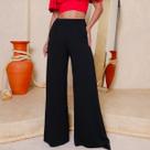 Calça Pantalona Feminina Em Malha Viscolycra Cintura Media Alta Com Bolsos