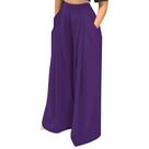 Calça pantalona feminina EQQZD cintura alta, perna larga, roxa