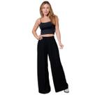 Calça Pantalona Feminina Lisa Malha Viscolycra com Pregas