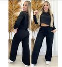 Calça pantalona feminina moletom wid leg