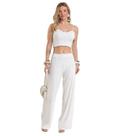 Calça Pantalona Feminina Texturizada Fluída Dianna Bege