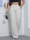 Calça Pantalona Linho Feminina Cintura Alta Com bolso na frente e ziper - CREME - 38