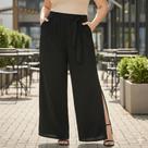 Calça pantalona Plus size com fenda, laço, forro e bolsos Premium