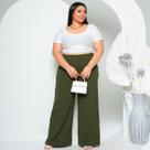 Calça pantalona plus size feminina confortável elegante cintura alta duna com bolso G1 G2 G3