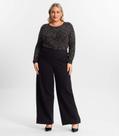 Calça Pantalona Plus Size Preta Secret em Ponto Roma com Cintura Elástica