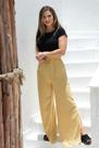 Calça Pantalona Wide Leg Viscose com Fenda Caqui