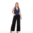 Calça Petit Wide Leg Mom Feminina Paper Bag Pant Perna Larga