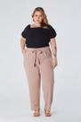 Calça Plus Size Cenoura com Amarração Frontal Elástico Traseiro Bolso Faca Bege Jade