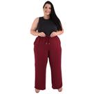 Calça Plus Size Estilo Pantalona Feminina Cintura Alta Dunas Tendencia Wid Leg Elástico Cós